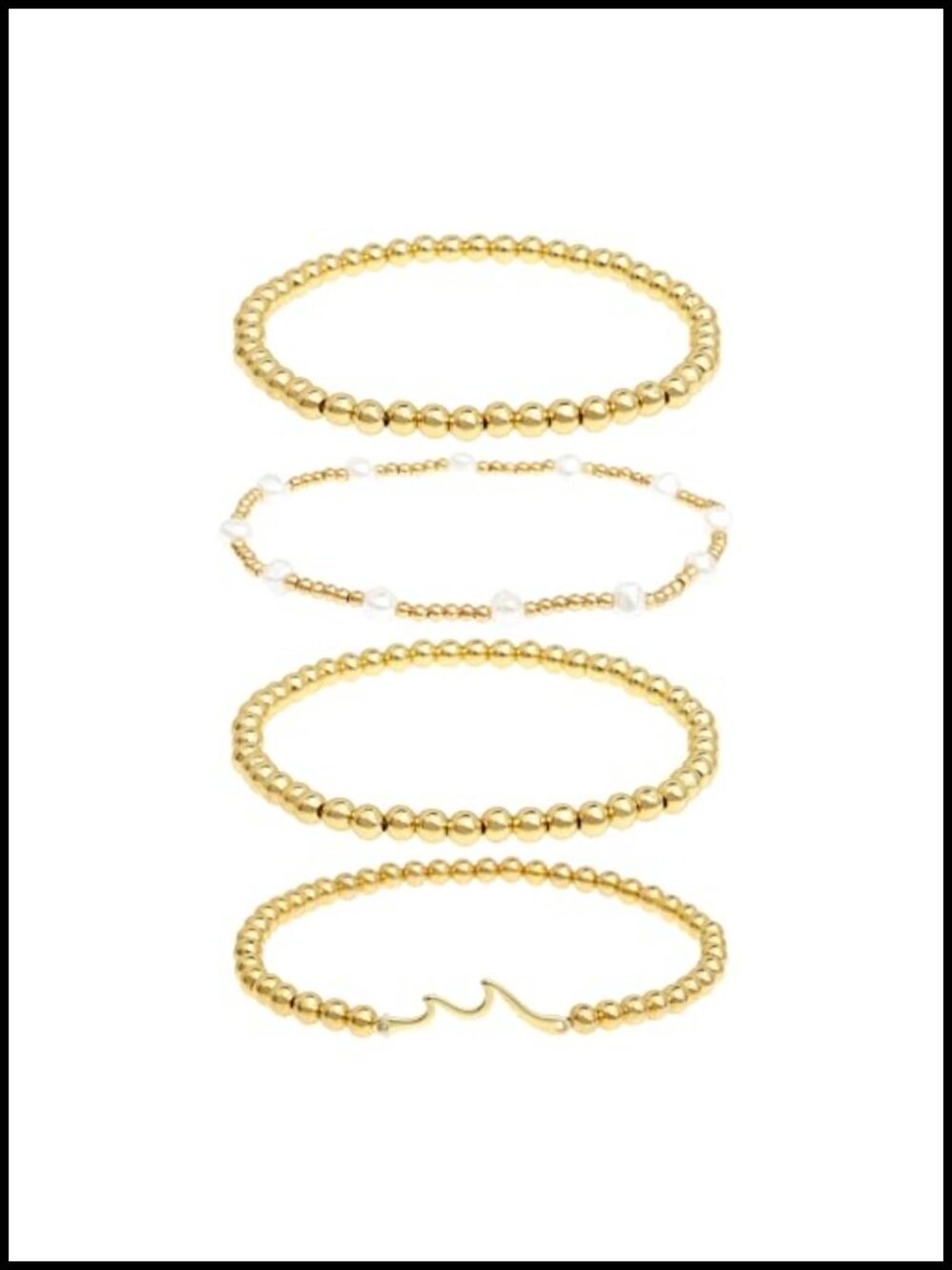 4 Pc Gold Beaded Pearl Bracelet Stack Set Stretchable Jewelry for Women